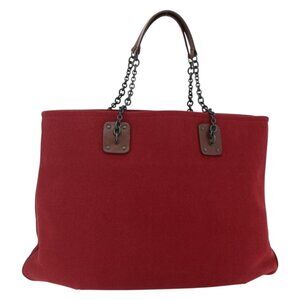 BOTTEGA VENETA Chain Tote Bag Canvas Outlet Red Auth bs29902